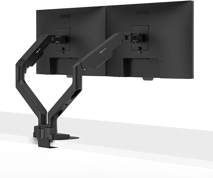 BenQ ErgoArm BDH01 Dual Monitor Arm for 2 Screens Up to 35'' & 44lbs. Black | VESA 75×75, 100×100. Fits desk 12–45mm thick. Heavy duty. Reinforcement plate desktop protect. Top mounting - clamp & grommet - Image 6