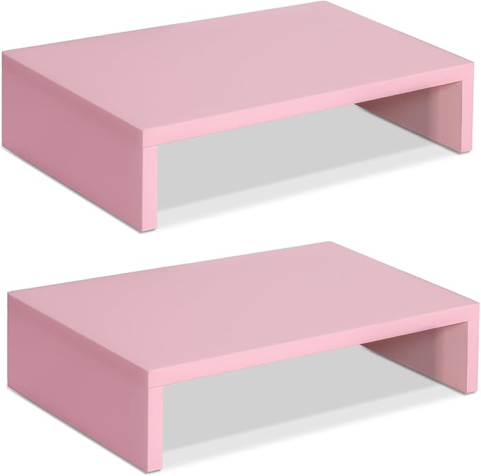 TEAMIX Pink Monitor Stand Riser - 2 PackS, Wood | Dual Stand for 2 monitors. Holds 80 lbs, Stack or Separate Adjustable Use, Fits laptop, TV, PC. For Home Office, Gaming by TEAMIX