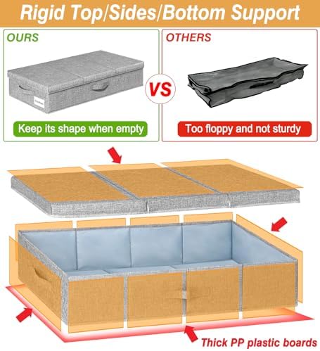 punemi 6 in Tall Under Bed Storage Containers with Firm Sides, 3Pack, Grey | Firm Sides, Top &Bottom, Stackable Design, for Blankets, Clothes & Toys, Underbed & Closet Organization - Image 4
