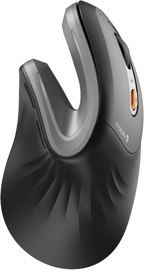 ProtoArc EM11 NL Wireless Ergonomic Vertical Mouse, Rechargeable, Gray | 58° vertical design supports a natural wrist posture, connect 3 devices via Bluetooth/2.4G USB-A, 500mAh USB-C rechargeable. by ProtoArc