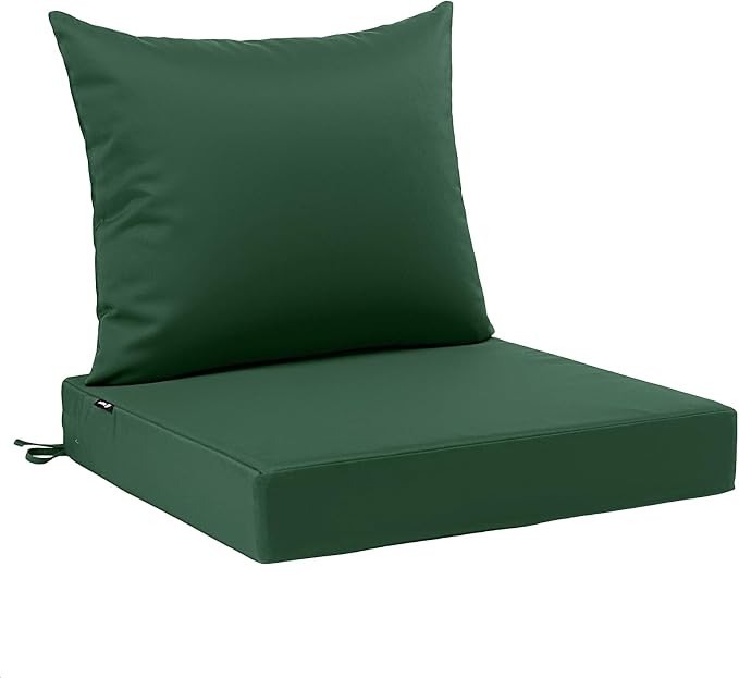 Favoyard Outdoor Patio Seat Cushion Set, 24x24 Inch, Water & Fade Resistant | Dark Green, Removable Cover, Deep Seat & Back Cushion, Tie Straps for Patio Furniture, Garden, Rocking Chair, Sofa Couch by OutdoorFurnitureAccessories