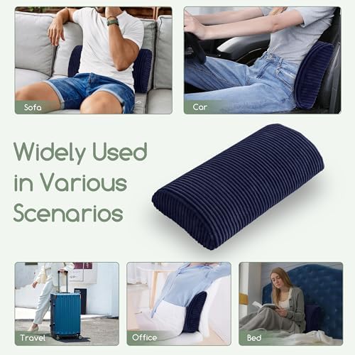 HIGOGOGO Lumbar Support Pillow for Recliner Chair/Accent Chair/Couch, Memory Foam Back Support Cushion for Elderly, Recliner Cushions for Back Rest, Pain Relief, Reading, Washable Cover, Navy - Image 5