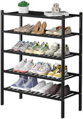 ROMGUAR CRAFT 5 Tier Bamboo Shoe Rack for Closet Free Standing Wood Shoe Shelf for Entryway Small Space Stackable 27"x11"x33" (Black) by ROMGUAR+CRAFT