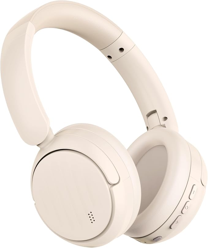 Bluetooth Headphones with Active Noise Cancelling (ANC), Wireless Over Ear Bluetooth Headsets with 35H Playtime, HiFi Stereo Foldable Headphones with Foam Ear Cups for Sports, Travel, White by HybridActiveNoiseCancelling