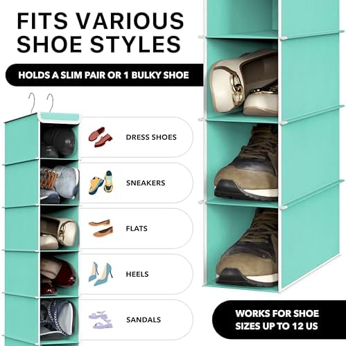 Simple Houseware 10 Shelves Closet Hanging Shoe Organizer, Turquoise | Dual Metal Hooks, Holds Up to 20 lbs, for Narrow Space - Image 4