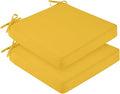 downluxe Waterproof Outdoor Chair Cushions for Patio Furniture, 18" x 18" x 2" Patio Chair Cushion with Adjustable Ties & Portable Handle, Square Outdoor Cushion with Removable Cover, Yellow, 2 Pack by Downluxe