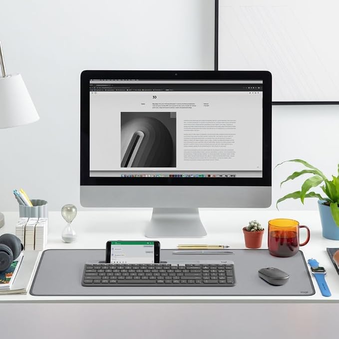 Logitech K585 Slim Wireless Keyboard with Built-in Phone Cradle - Graphite | Bluetooth with included USB receiver, connects 2 devices, cradle can hold smartphone or tablet up to 10 in. in landscape mode - Image 2