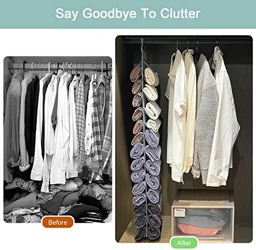 DHSFKBE Legging Organizer Storage - 2PCS T Shirt Organizer, Hanging Closet Organizers and Storage with 26 Roll Independent Compartments for Yoga Pants, Towel, Bathing Suit (Grey) - Image 3