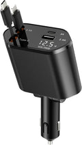 BERTHALESS for Dad Retractable Car Charger, 4 in 1 Fast Charging with USB-C & USB-A, Compatible with iPhone 17/16/15/14/13/12/11,Galaxy,Pixel,Samsung, Anniversary Birthday Gifts for Men Women,Black by BERTHALESS