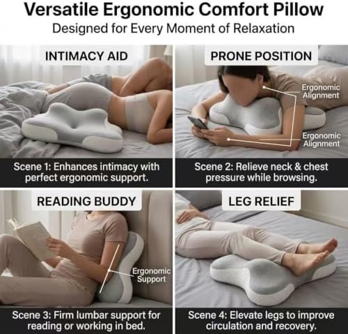 Luxurious Memory Cotton Lovers Pillow with ergonomics is an Ideal Choice for Reading, Waist Protection, deep Support for Intimate Posture and Prevention of gastroesophageal Reflux.，Pink - Image 2