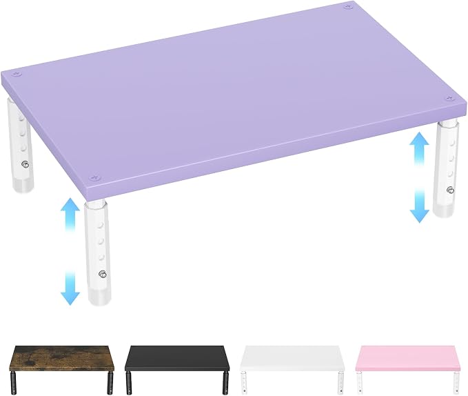 ECOLOVI Adjustable Wood Computer Monitor Stand Riser, Office Desk Organizer and Accessories for Monitor, Laptop, PC, Printer, Office Desk Accessories Workspace Organizer for Home Office Supplies, Purple by ECOLOVI
