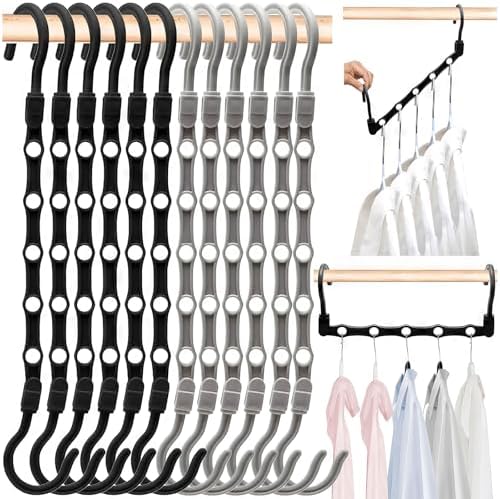 12 Pack College Dorm Room Essentials for Girls Guys, Closet Organizers | Closet Organizers and Storag, Stronger Space Saving Hangers Clothes Hanger, 5 Holes, Magic Home Organization by HAOWWLAISpaceSavingHangers