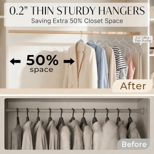 SMARTOR Plastic Hangers 20 Pack - Thin Hangers for Space Saving - Gray | Heavy Duty for 11Lbs Clothes, Swivel Hook, Non Slip Notches for Camisole, 0.2" Thin for Small Closet, Durable and Flexible - Image 3