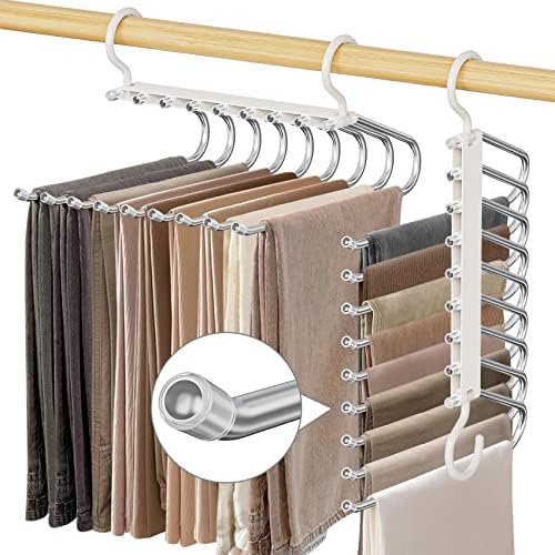 Upgrade 9 Layers Pants Hanger Space Saving Non-Slip Closet Organizer 2 Pack | Metal Space Saving Hangers Multi-Layer Multifunctional Rack Closet Organizers Storage for Skirts Jeans Trousers(White) by Besslly