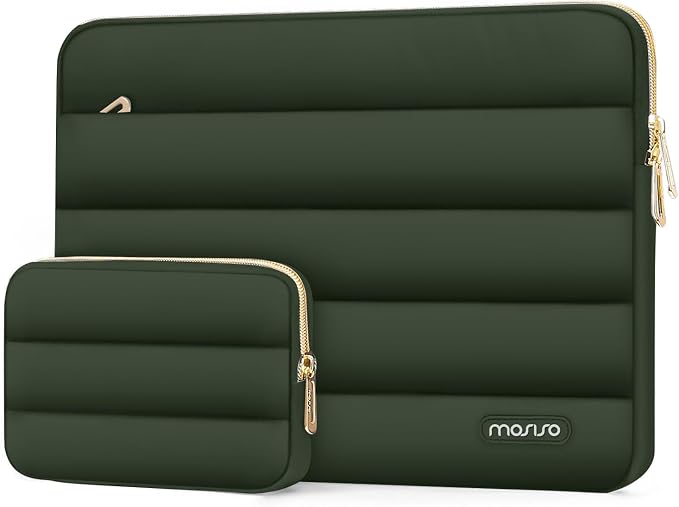 MOSISO Laptop Case 16 inch, 15-15.6 inch Puffy Laptop Sleeve Carrying Case | Compatible with MacBook Pro 16, HP Dell ASUS Acer Toshiba Lenovo, Polyester Horizontal Bag with Small Case, Army Green by MOSISO