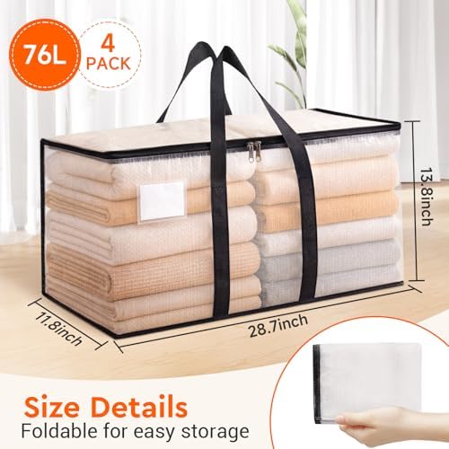 BlissTotes Moving Bags, 76L 4-Pack Storage Bags, Moving Boxes | Moving Box Heavy Duty Extra Large, Moving Totes with Zipper, Large Packing Bag with Reinforced Handles, Packaging Moving - Image 2