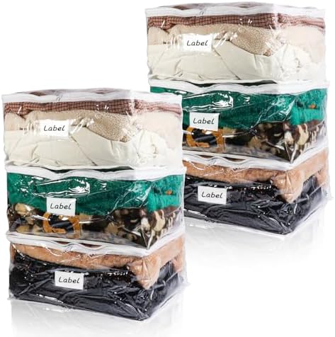 Clear Zippered Plastic Clothes Storage Bags, 6 Pack, White | Clear Storage Bags with Zipper Plastic Storage Bags for Clothes Sweaters Blankets Sheets, Size: 18 x 15 x 9 Inch by Heonay