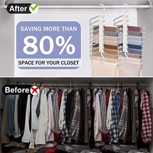 Upgrade 9 Layers Pants Hanger Space Saving Non-Slip Closet Organizer 2 Pack | Metal Space Saving Hangers Multi-Layer Multifunctional Rack Closet Organizers Storage for Skirts Jeans Trousers(White) - Image 3