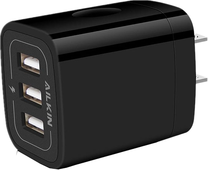 Wall Charger Plug, USB Charger Cube, AILKIN 3.1A 3-Muti Port USB Adapter | Power Plug Charging Station Box Black Base for iPhone 17 16 15 14 13 12 11 Pro Max/SE, Samsung Galaxy Phones Charge Block by AILKIN