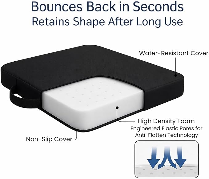 Extra Thick Stadium Seat Cushion - Bleacher Seat Cushion, Stadium Cushion | Waterproof, 2.8" Bleacher Cushions for Adults, Lightweight Stadium Seat Pad, 2-Pack Black Portable Seat Cushion with Handle - Image 3