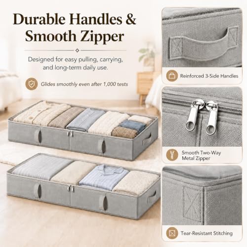 Side-Supported Under Bed Storage Containers, 8 Inch 80L Clothes Storage Bin | Underbed Storage Bin with Sturdy Handles and Sidewalls, Closet Organizer for Clothes, Blankets, Seasonal Items, Gray, 2 Pack - Image 6