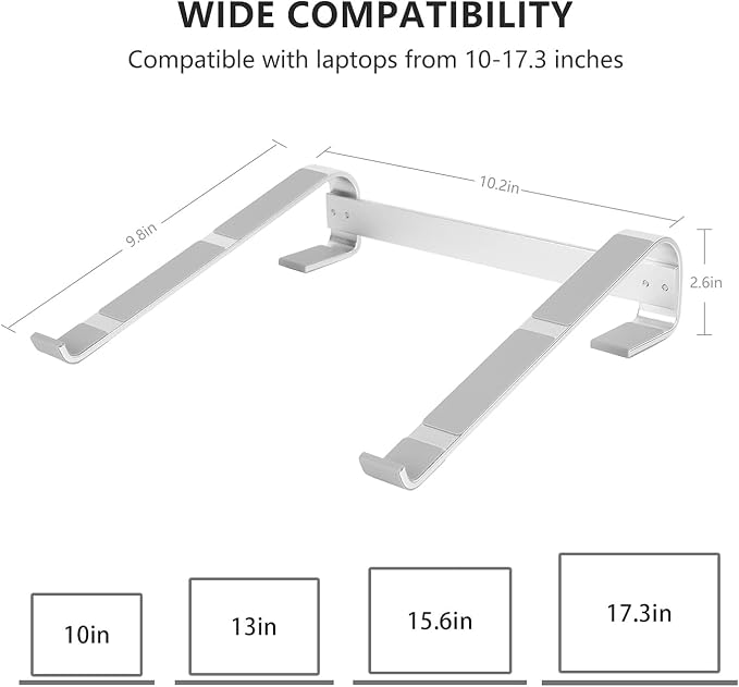 Laptop Stand for Desk, Ventilated Aluminum Laptop Riser, Silver | Stable Typing Support, Fixed 17° Angle, 2.5 in Lift, Silicone Pads, Open Airflow, Fits Most 11–16 in Laptops, Tool Included - Image 7