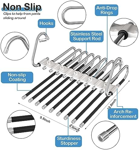 9 Layers Pants Hangers Space Saving Non-Slip Closet Organizer 2 Pack | Metal Space Saving Hangers Multi-Layer Multifunctional Rack Closet Organizers and Storage for Skirts Jeans Trousers(White) - Image 4