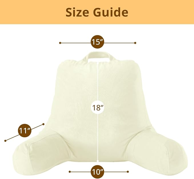 Sasttie Reading Pillow for Bed, Back Pillow for Sitting Up, Cream | 18" Backrest Support Cushion for Couch, Sofa, and Floor, Dorm Essentials, OEKO-TEX, Adjustable Down Alternative Fill - Image 4