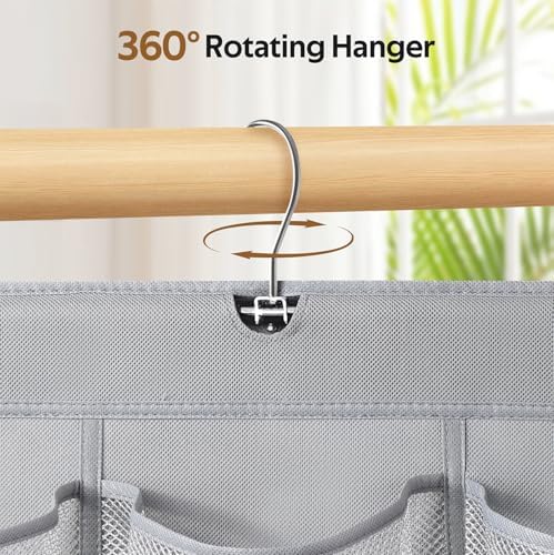 MISSLO 30 Large Pockets Dual Sided Hanging Shoe Organizer for Closet with Rotating Hanger Hanging Shoe Shelves, Grey - Image 4