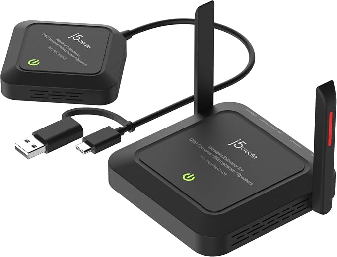 j5create Wireless Extender for USB Webcam, Microphones, or Speakers | Ideal for Streaming & Conferencing, No USB Mouse/Keyboard Compatibility (JVW120) by j5create