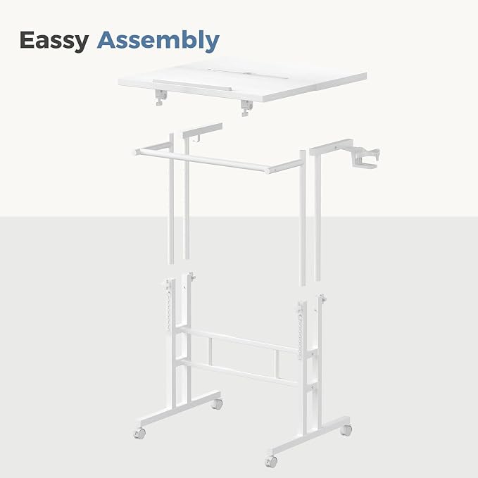 DUMOS Rolling Standing Desk, Sit Stand Desk, Computer Cart | Manual Height Adjustable, Split Top Mobile, Laptop Workstation, Portable Home Office, Walking Pad Study Surface, White - Image 8