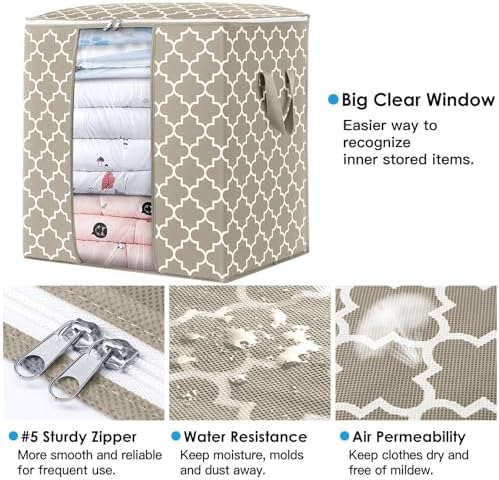 Storage Bags 4 Pack 100L Clothes Organization and Storage Containers | Large Blanket for Comforters,Bedding, Foldable Organizer with Reinforced Handle, Clear Window, Sturdy Zippers - Image 2