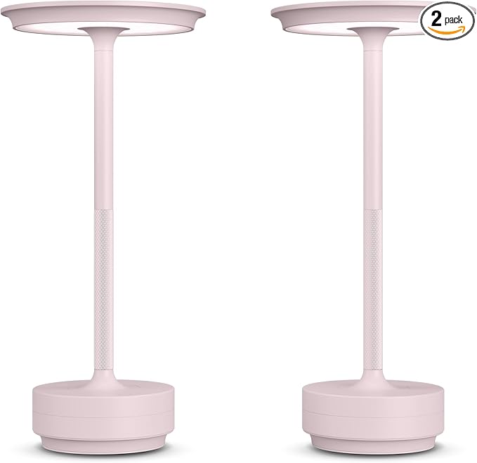 2 Pack Cordless Table Lamps Rechargeable, 5000mAh LED Table Light | Portable 3 Color Stepless Dimming Battery Powered Table Lamp with Memory Function for Restaurant/Home/Outdoor.(Light Pink) by FDIDC
