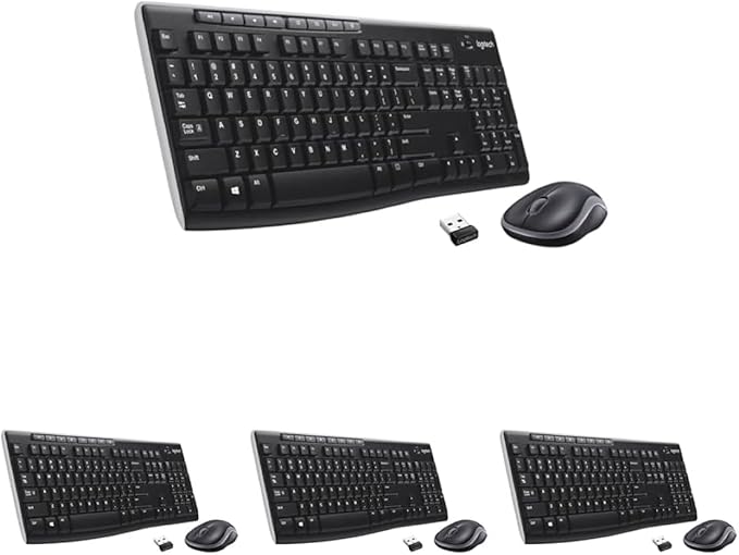 Logitech MK270 Wireless Keyboard and Mouse Combo for Windows, 2.4 GHz Wireless, Compact Mouse, 8 Multimedia and Shortcut Keys, 2-Year Battery Life, for PC, Laptop - Black (Pack of 4) by Unknown