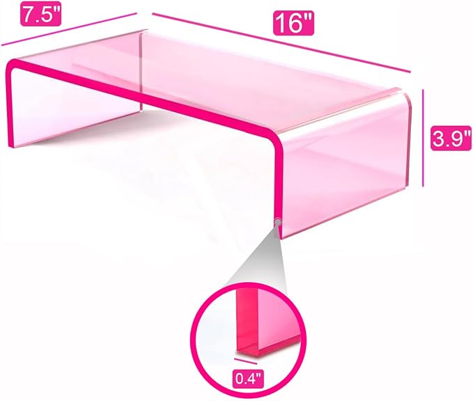 Ergonomic Acrylic Monitor Stand with Storage - Bright Pink Desktop Organizer for Back Pain Relief & Space Saving, Stylish & Modern Desktop Organizer(Home/Office Use) - Image 5