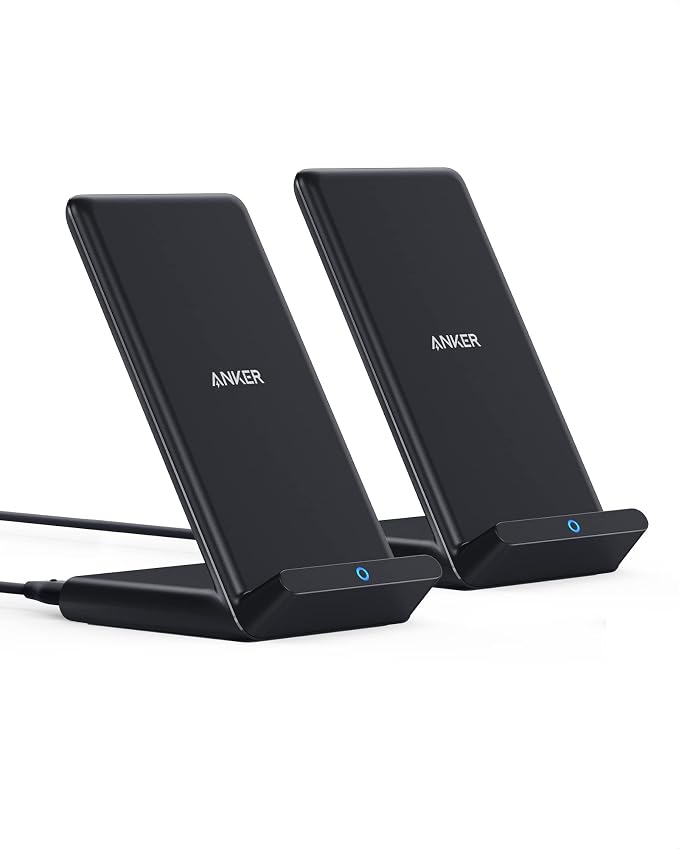 Anker 313 Qi-Certified 10W Max Wireless Charger Stand | Fast Power for iPhone 15 / 14 / 13 / 12 / 11 / X, Galaxy S23 / S22, and More (2-Pack, Micro-USB Cable, Adapter Not Included) by Unknown