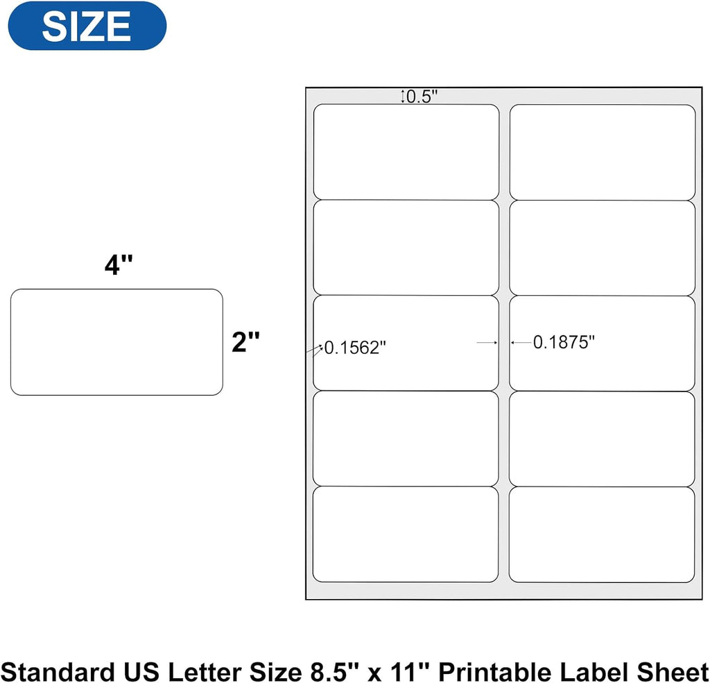 2" x 4" Printable Labels White 20000 Shipping Address Label for Laser Inkjet Printer 5163 8163 Mailing Label for Package Envelope (2000 Sheets) - Image 2