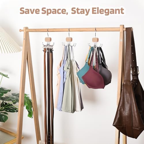 3 Pack Tank Top Hangers, Premium Bra Hanger for Closet Organizer | 2026 Upgraded Design, 360° Rotating & Foldable, Space Saving Wooden Hanger for Tank Tops, Bras, Belts and More (Natural) - Image 4
