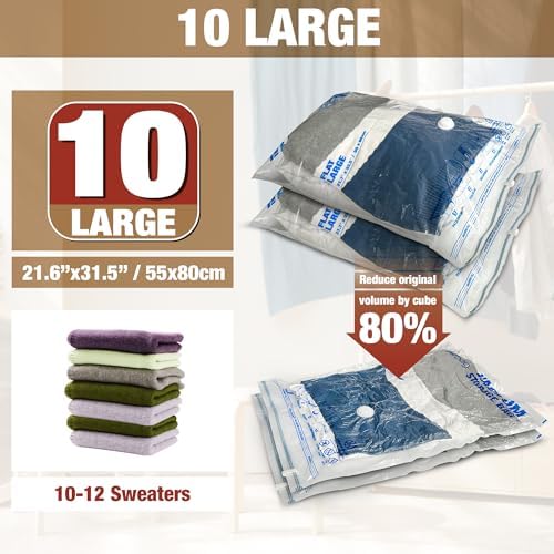 Vacuum Storage Bags, 10 Large Vacuum Seal Bags for Clothing | Extra Large XL, Airtight Triple Seal, Save 80% Space, Hand Pump, Work with Vacuum, Double Zip, Reusable, Easy to Use - Image 2