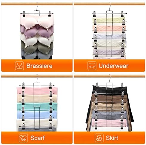 4 Pack Pants-Hangers-Space-Saving, 6 Tier-Closet-Organizers-and-Storage | Skirt Hooks with Clips, Closet-Organizer-Clothes-Organization Jeans Scarf Holder,College-Dorm-Room-Essentials Decor - Image 5