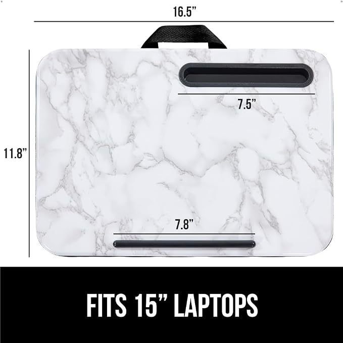 GORILLA GRIP Laptop Lap Desk with Phone Holder, Pillow Cushion Desks Fit Laptops up to 15.6", Gifts for Home, Portable Travel Workstation, Tray Ledge Keep Computers in Place, Marble Pattern - Image 4