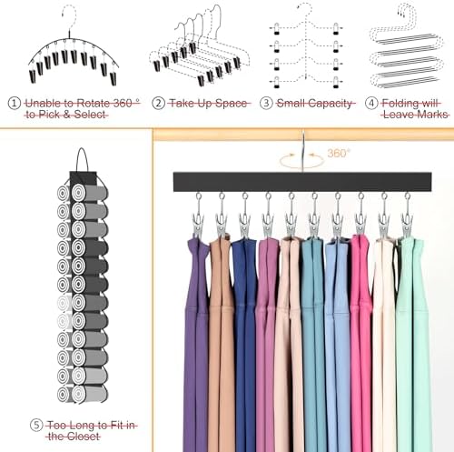 Legging Organizer for Closet, Pants Hangers with Clips | Holds 20 Leggings, Jeans, Hats, Shorts, Socks, 360° Rotating Space Saving Hanging Lightweight Garment Hanger Storage 2Pcs - Image 3