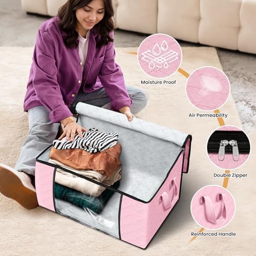 Fab totes 10 Pack Storage Bags for Clothes Blanket Storage Bins with Lids | Foldable Closet Organizers with Zippers,Window and Handles,Fabric Storage Bins for Sweater,Comforter,Bedding,Dorm essentials - Image 4