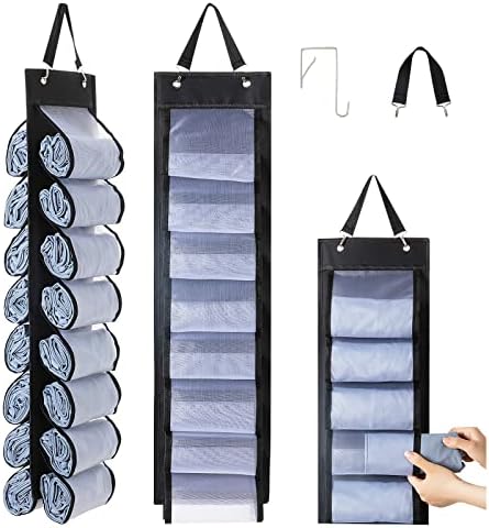 DHSFKBE Legging Organizer Storage, T-Shirt Organizer, Foldable Hanging Closet Organizer, Hanging Clothes Organizer with 16 Roll Compartments for Yoga Clothes, Shirt (Black) by DHSFKBE