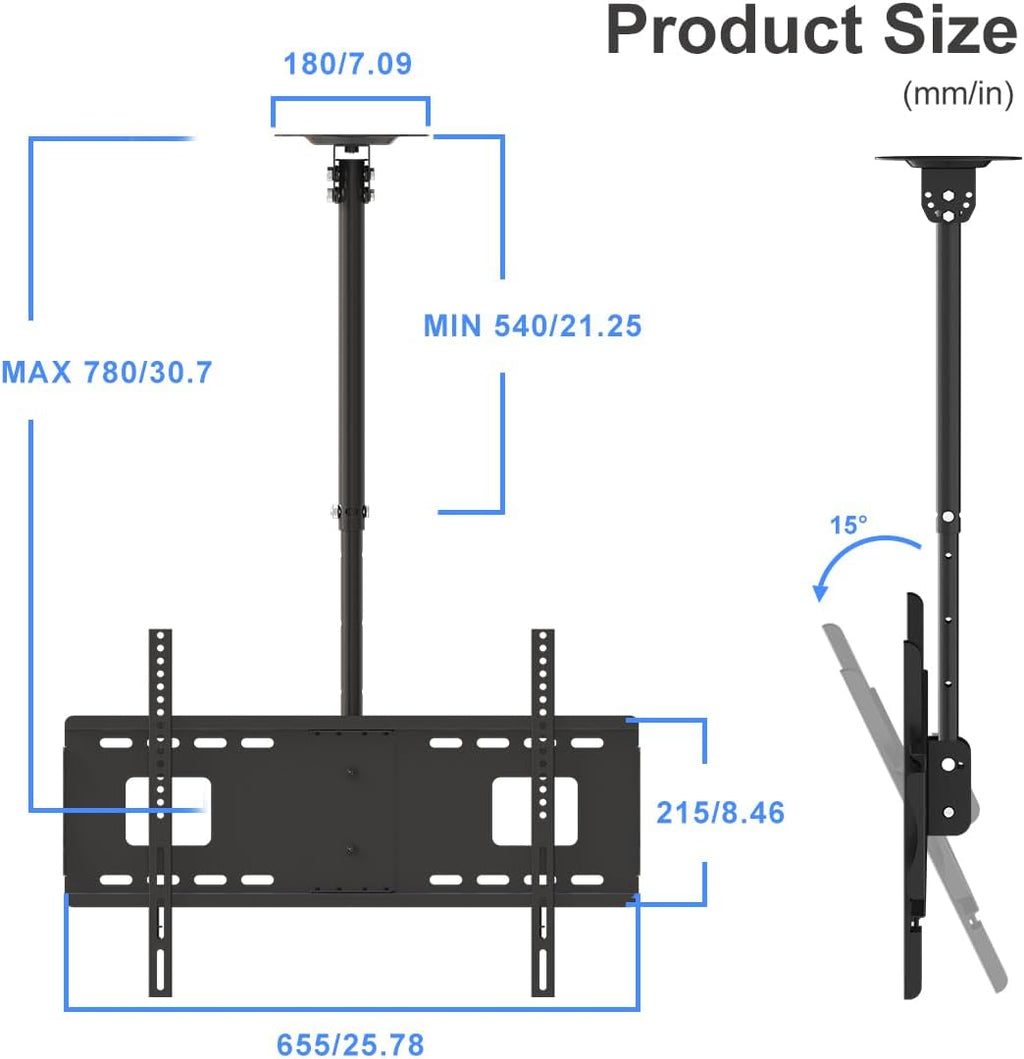 Suptek Ceiling TV Wall Mount Fits 37-75 inch LCD LED Plasma Monitor Flat Panel Screen Display with VESA 600x400 (Max) Loaded up to 132lbs Height Adjustable MC5602 - Image 3