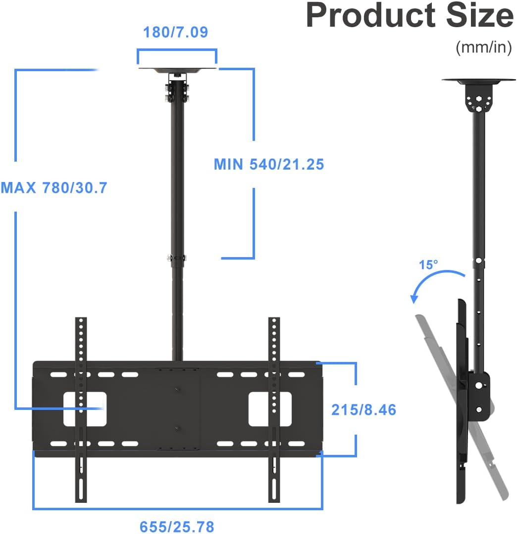 Suptek Ceiling TV Wall Mount Fits 37-75 inch LCD LED Plasma Monitor Flat Panel Screen Display with VESA 600x400 (Max) Loaded up to 132lbs Height Adjustable MC5602 - Image 3
