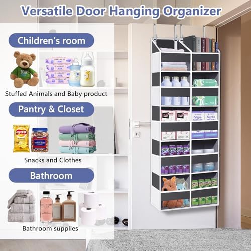 UVIAHOMI Heavy Duty Over The Door Organizer 5 Tiers, Extra Large Behind Door Storage of 10 Front & 10 Mesh Pockets, 80lb Weight Capacity, Hanging Doors Storage for Closet Bedroom Nursery, Dark Gray - Image 6