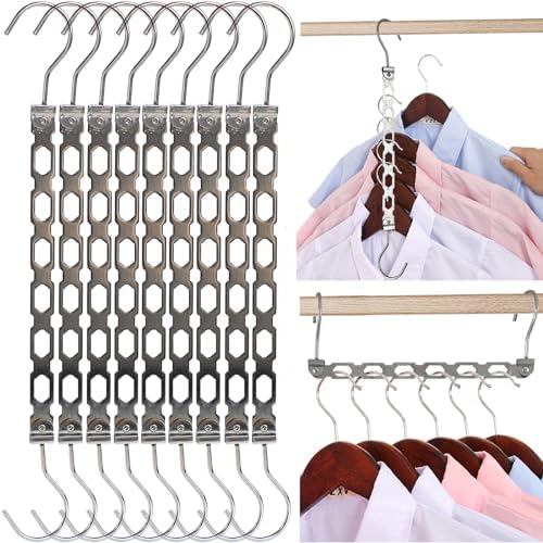 Metal Space Saving Hangers for Clothes, Collapsible Hanger Organizer, 9Pack | Heavy Duty Stack Hangers, College Dorm Hangers, Closet Organization by AORAKI