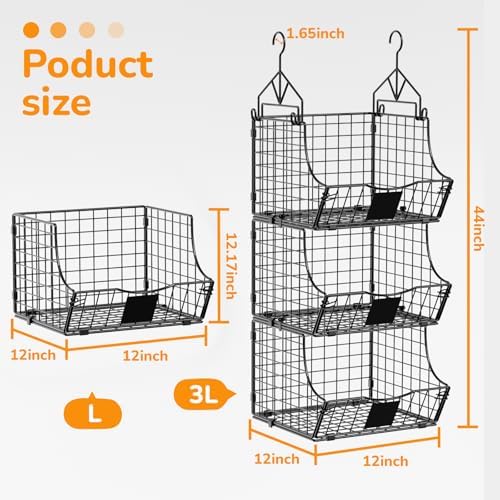 Hanging Closet Organizers and Storage, 5 Tier Closet Shelf Clothes Organizer with 2 S-Hooks, Multi-Functional Iron Wire Baskets, for Clothing, Sweaters, Handbags, Hat, Canned - Image 2