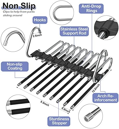 9 Layers Pants Hangers Space Saving Non-Slip Closet Organizer 2 Pack | Metal Space Saving Hangers Multi-Layer Multifunctional Rack Closet Organizers and Storage for Skirts Jeans Trousers(Black) - Image 5